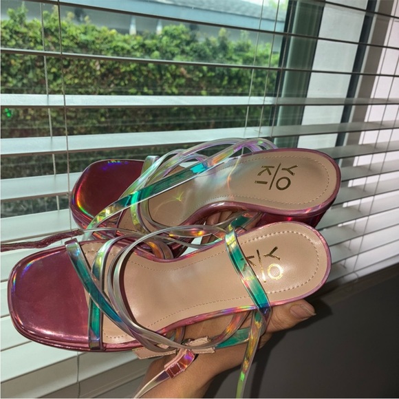 Yoki Iridescent Pink Platform Sandals with Clear Strap - Picture 2 of 5